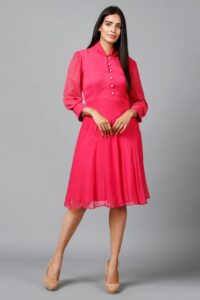 Women's Pink Chiiffon Casual Midi Dress