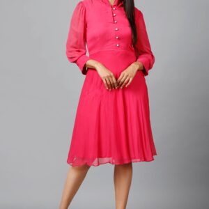 Women's Pink Chiiffon Casual Midi Dress